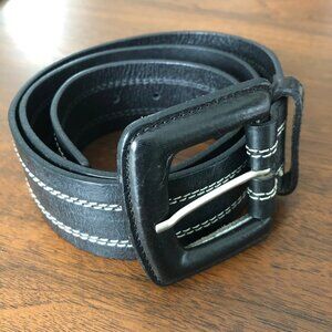 Talbots Classic Leather Black Belt w White Pin Stitching Made in Italy Sz M